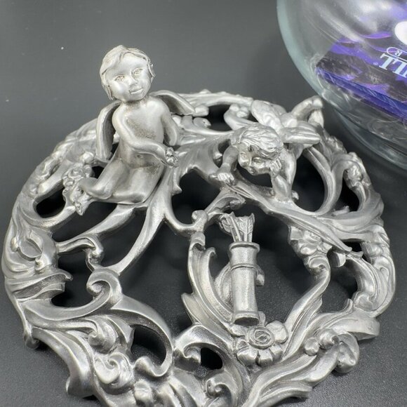 1995 Seagull Canada Pewter Metal Canister Jar Container Lid Clear Glass Marked - Picture 2 of 12